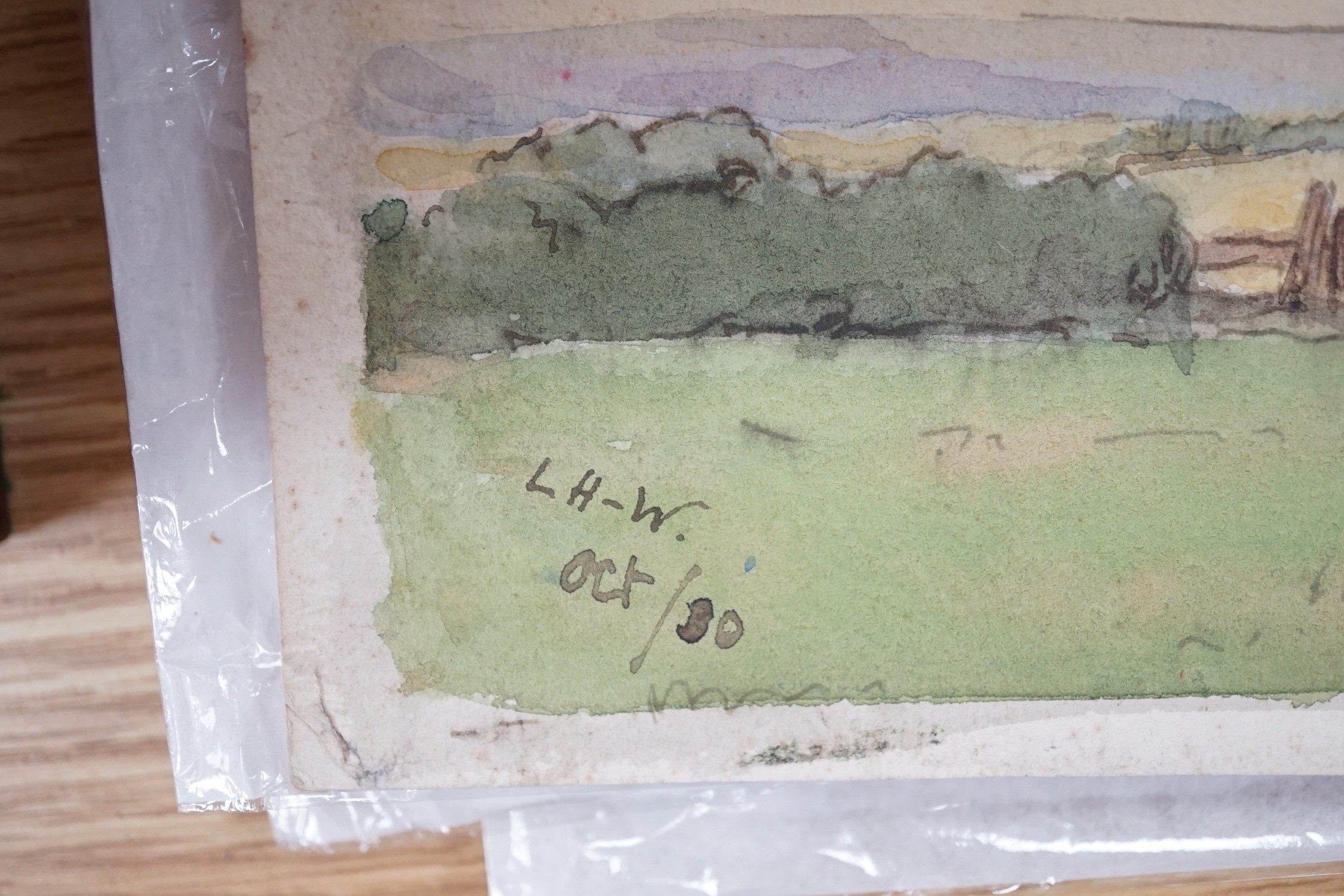 William Rainey (1852-1936) and Lady Lucy Hume-Williams (1862-1948) and Sophie D'Ouseley Meredith (1851-1932), three watercolours, 'East Dean Church', 'Windswept fir trees' and 'The Bluebell Wood', all original artworks f